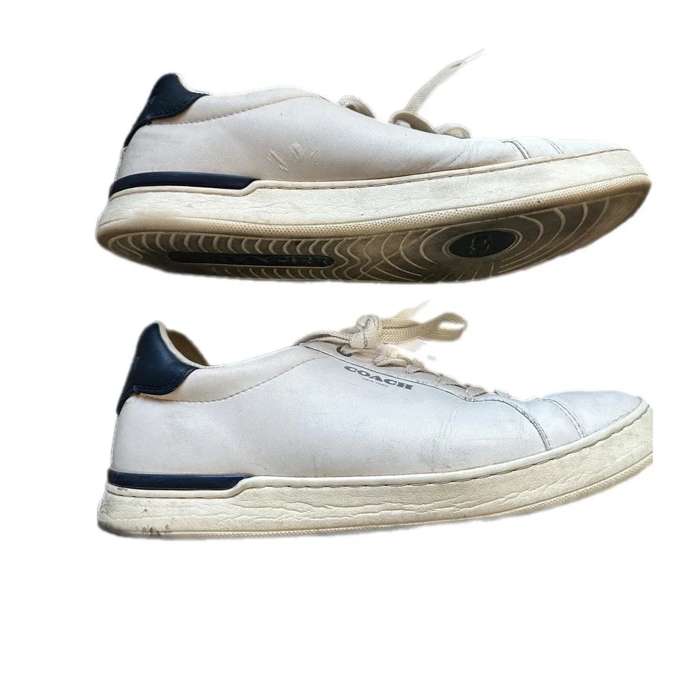 Coach C101 Low Top Sneakers Mens 10D‎ White Leather Navy Blue G4950